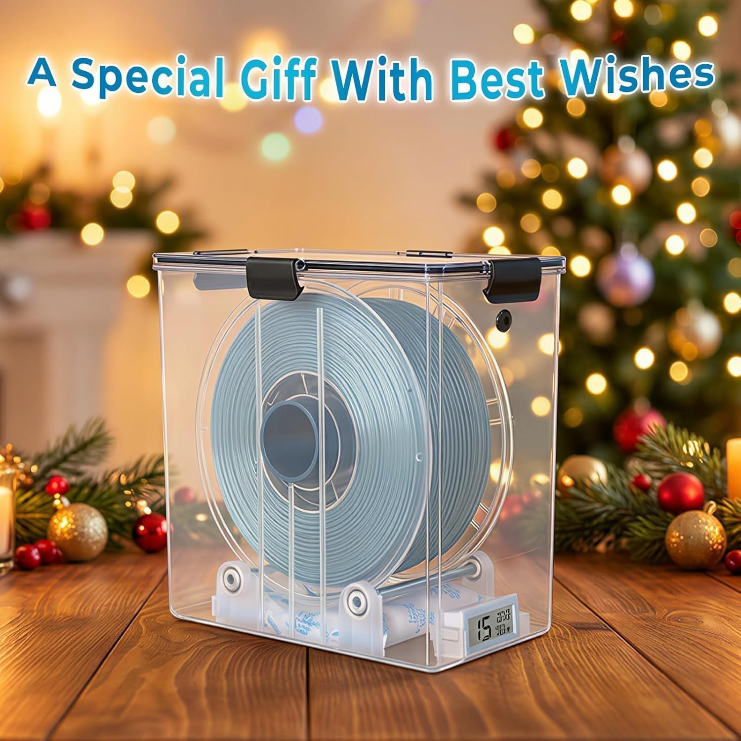 3D Printer Filament Storage Box, Dual-Outlet Airtight Dry Box with Ball-Bearing Spool Holder for Continuous Printing, Moisture-Proof Dispenser Compatible with 1.75mm 2.85mm PA Nylon TPU ABS PLA PETG