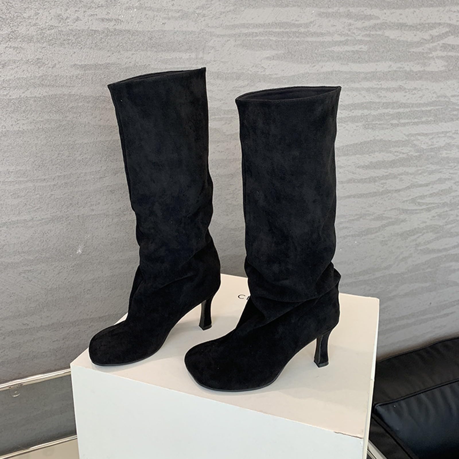 Botas altas de tacón para mujer, botas altas hasta la rodilla para mujer, cálidas, impermeables, botas altas con tacón cómodo, botas de montar para mujer suela interior primavera otoño