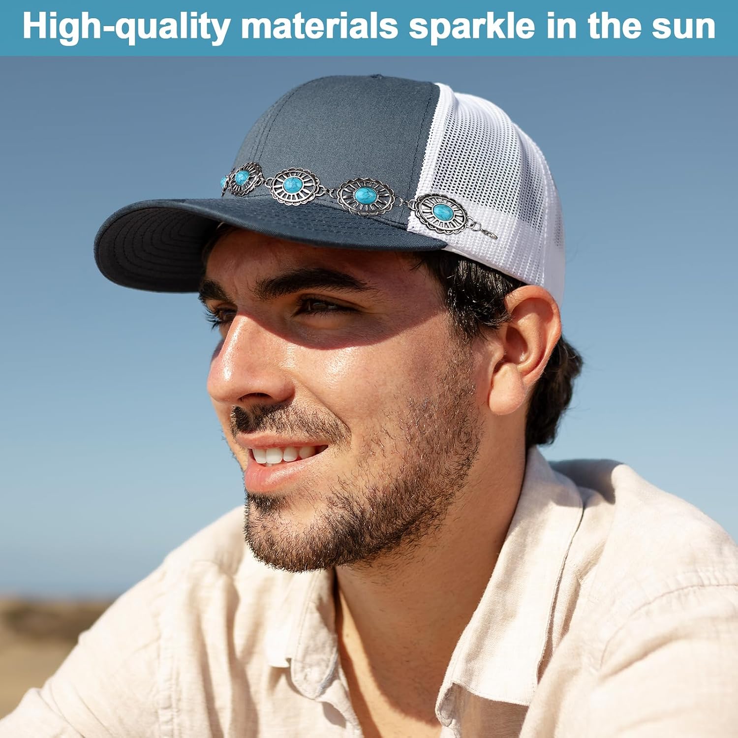 17 Pcs Trucket Hat Chains Bill Trucker Hat Charms Detachable Turquoise Metal Pearl Hat Chain Decor DIY Mesh Baseball Cap Brim Necklace Purse Accessories Assorted Styles for Women Man