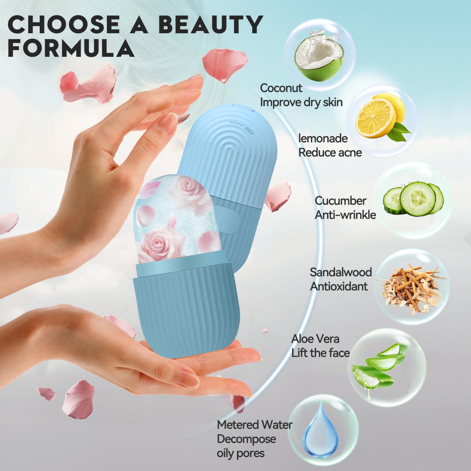 Ice Roller Viso, Riutilizzabile Rullo di Ghiaccio Facciale, Eye Ice Massage in Silicone, Bellezza del Viso per Tonificare Viso Serrare e la Pelle Alleviare Gonfiore Riduci i Pori (Blu)
