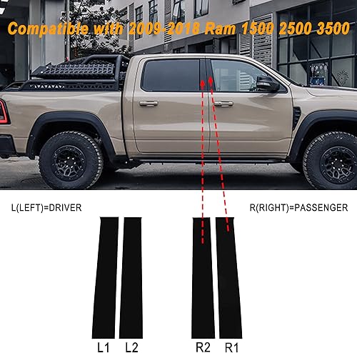 Miniatura 7 de TOMALL Calcomanías de vinilo para poste de ventana de automóvil compatibles con Dodge Ram 1500 2500 3500 2009-2018, calcomanías de columna de