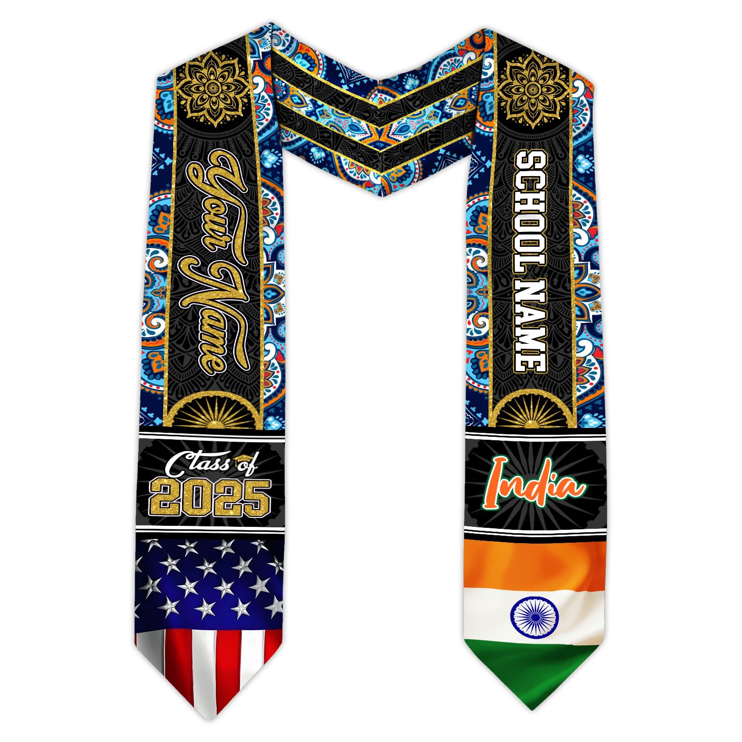 MonkeyVan Custom India Graduation Sash 2025, Personalized Indian Flag Graduation Stole, India Graduation Stole Class of 2025 S369