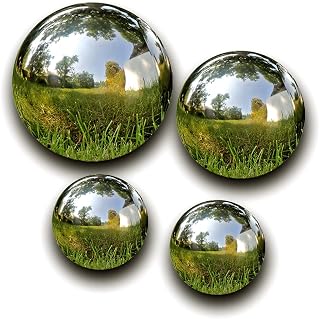 SASONS® Quality 4Pcs Stainless Steel Gazing Balls Silver Mirror Polished Reflective Sphere Hallow Balls Decorative Ornaments Home & Garden