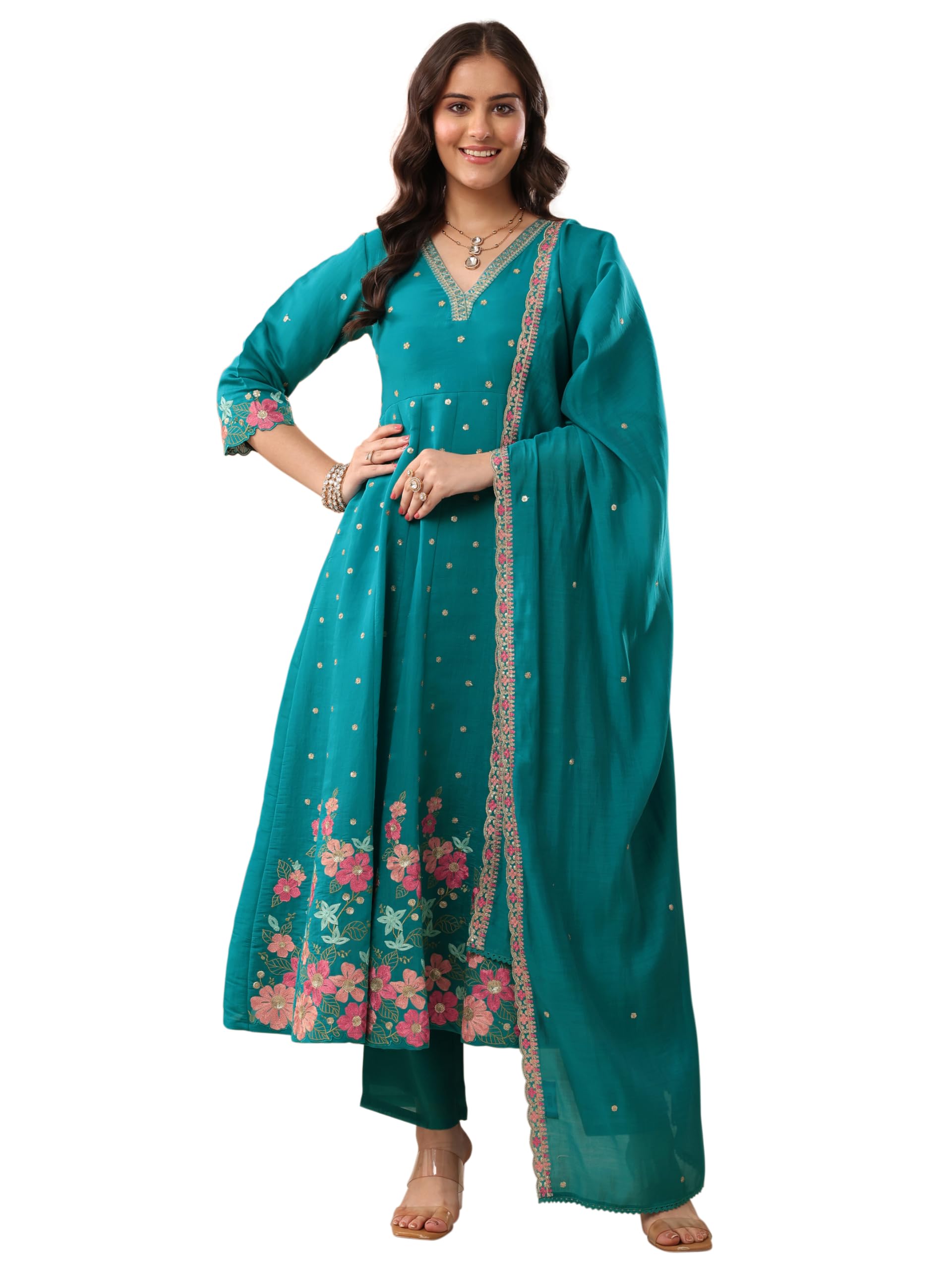 libas Embroidered Silk Blend Anarkali Kurta With Trouser and Dupatta-picture-29