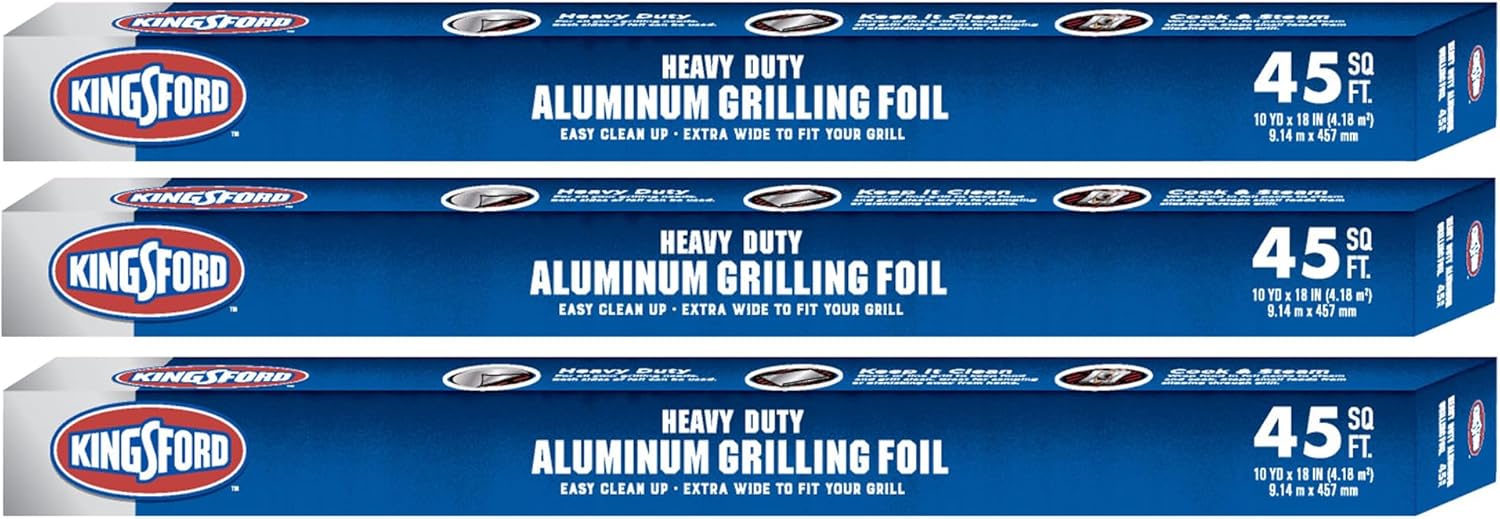 Kingsford Heavy Duty Aluminum Grilling Foil - Durable Aluminum Foil for Grilling, Cooking, Steaming, and Food Storage, 45 Sq. ft Foil Roll - 3 Pack