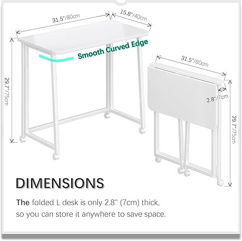 Miniatura 56 de 4NM Escritorio plegable pequeño de 31.6 pulgadas, escritorio plegable de oficina en casa, mesa de estudio para dormitorio pequeño que ahorra natural