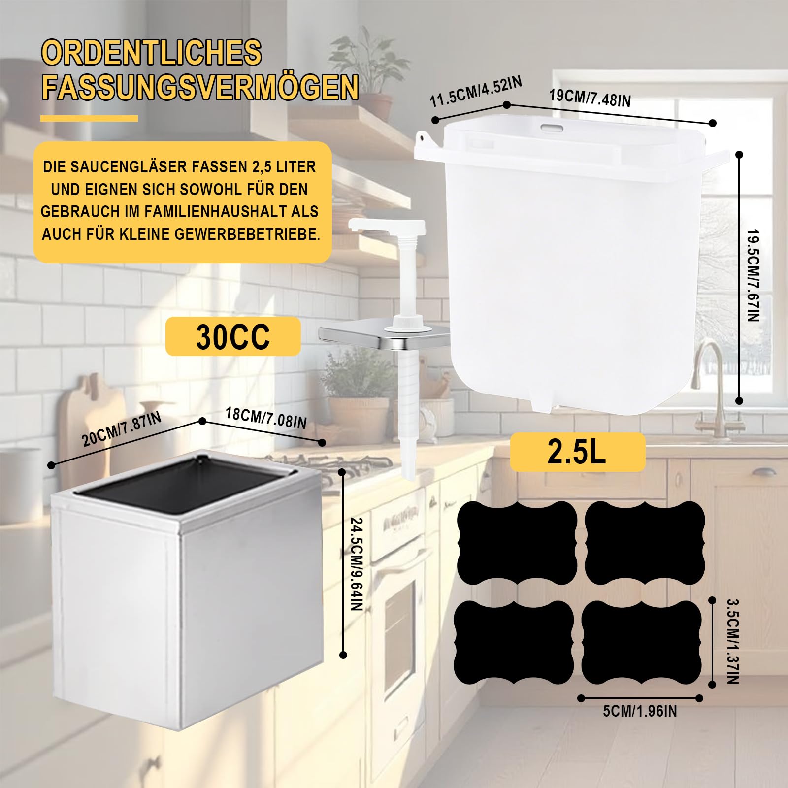 Dispensador de salsa de 5 litros con 4 bombas de acero inoxidable, dispensador de salsa gastro, sin goteo, para salsa de soja, ketchup, mayonesa, mostaza, miel, mermelada
