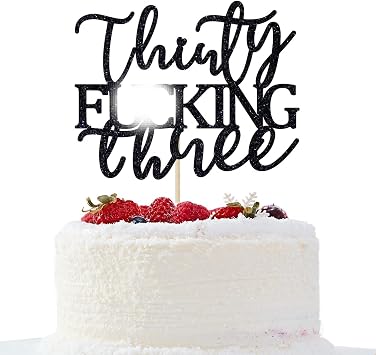 Thirty Three Cake Topper - Happy 33rd Birthday Cake Decor - Cheers to 33 Years Birthday Party Decorations Supplies, Black Glitter