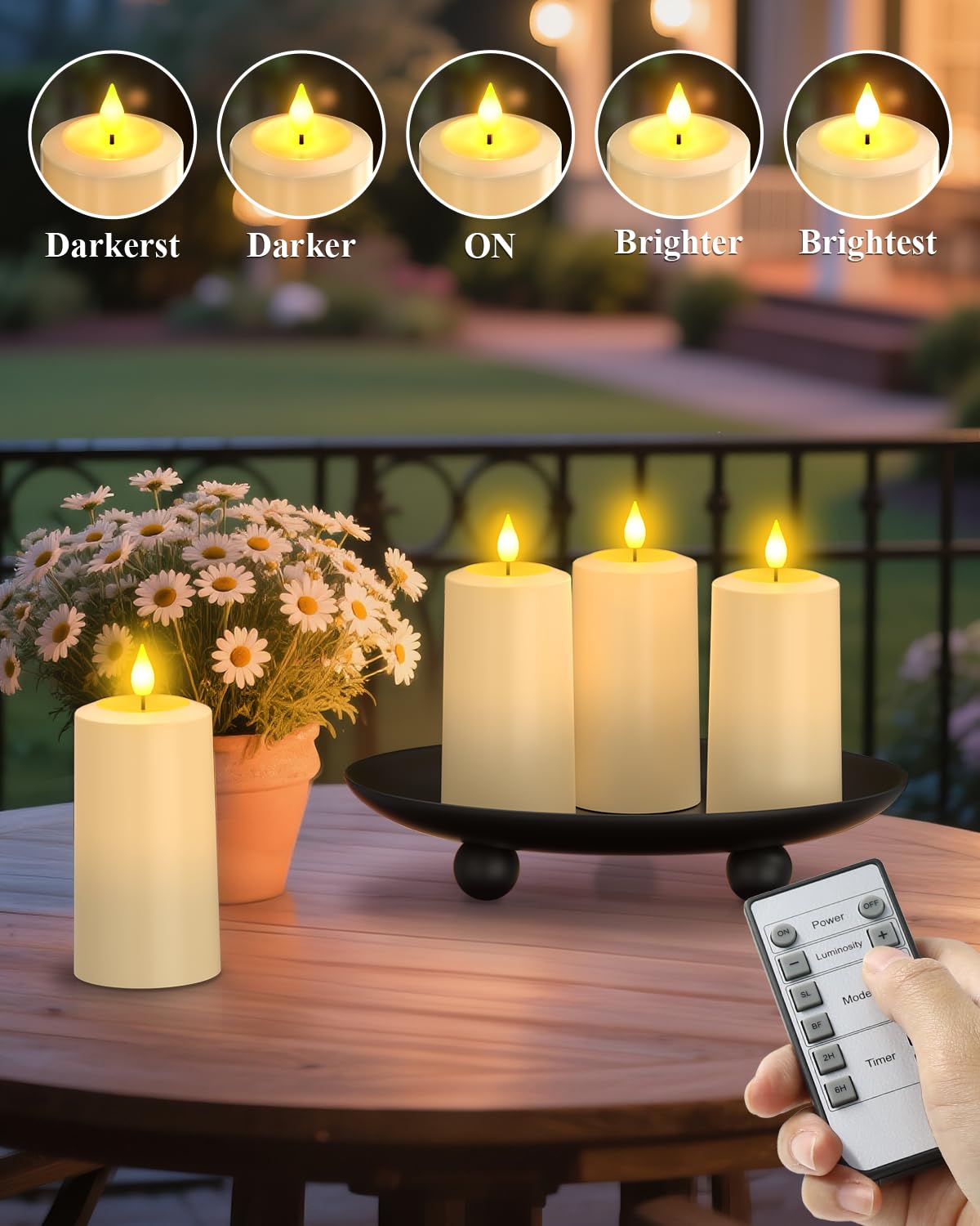 SoulBay LED Kerzen Outdoor Aufladbar mit Timerfunction für Garten 4er Set | Aufladbare Kerzen mit Ladestation & Fernbedienung, Wasserdicht LED Stumpenkerzen für Party Zimmer Halloween Deko Weihnachten