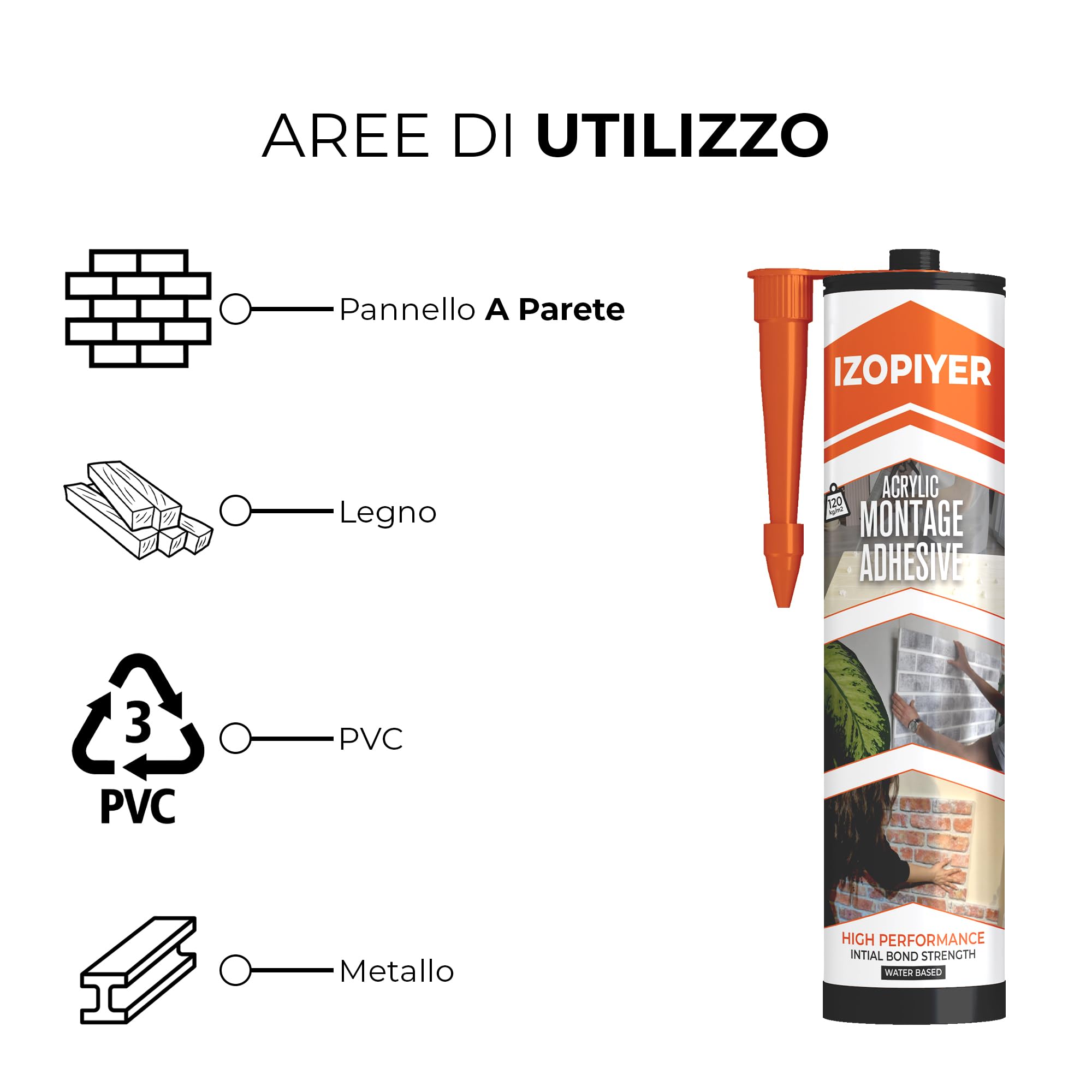 IZODEKOR Colla per pannelli 3D – adesivo acrilico ad alta resistenza per pannelli, legno, schiuma, piastrelle, vetro | Presa immediata per fai-da-te e costruzioni | 300 ml, 24 pezzi