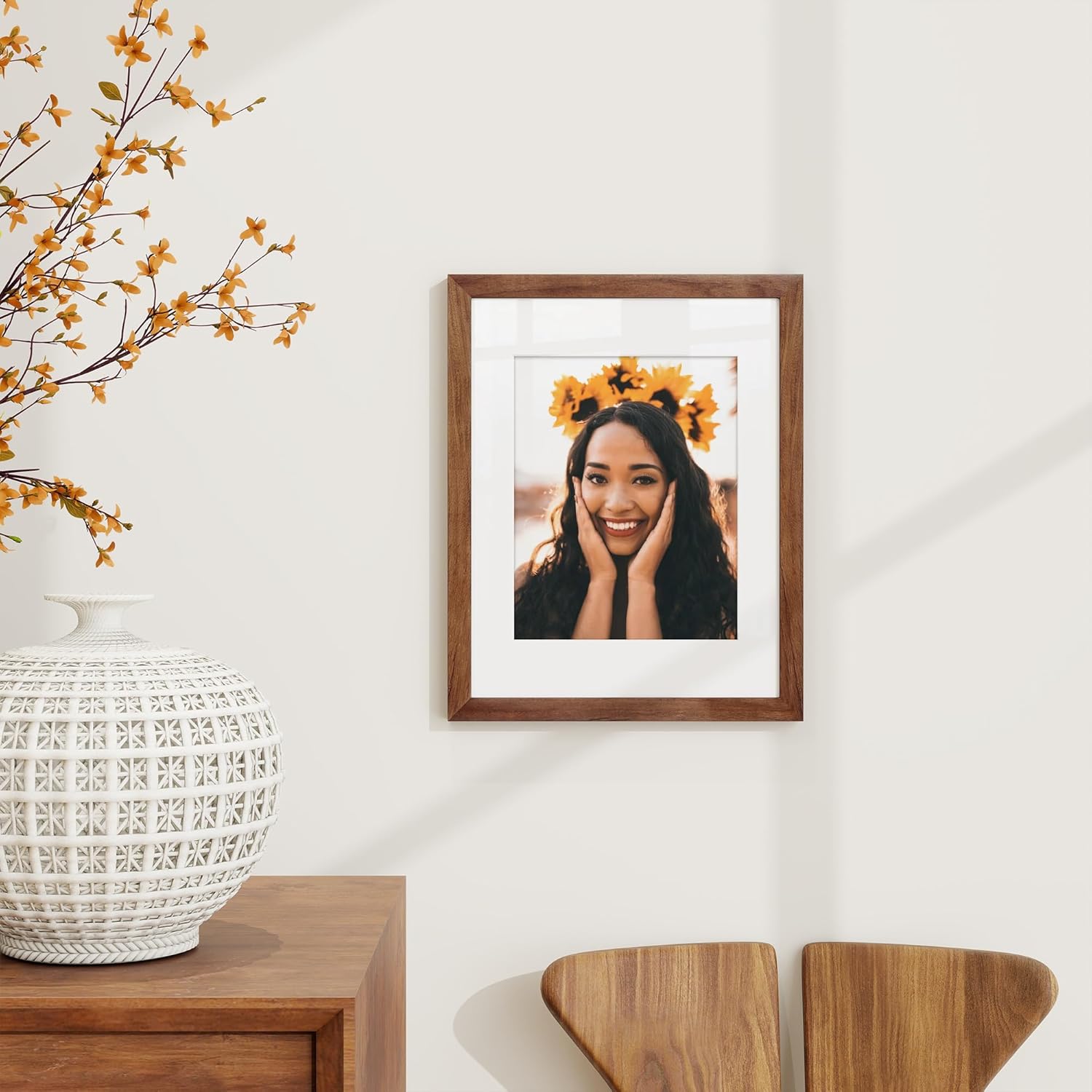 11x14 Picture Frame, USA-Sourced Walnut Wood Photo Frames with HD Tempered Glass, 11x14 Wood Frame Matted to 8x10, Rustic 11 x 14 Picture Frames, Horizontal or Vertical Wall Display, 1 Pack
