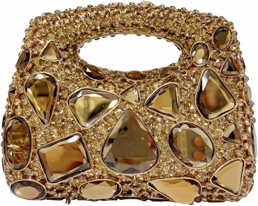 Women Top Handle Rhinestone Evening Bag Nigerian Ladies Gem Clutch Purse Crystal Handbag for Prom Wedding Party