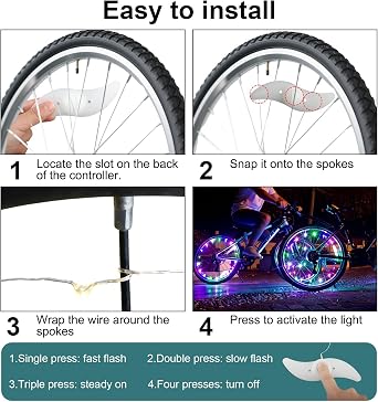 LED Bike Wheel Lights Colourful with 3 Flashing Modes for Night Cycling | Easy spoke mounting, compact wheel accessory, for bicycles, night rides, commuting, parties and outdoor family activities