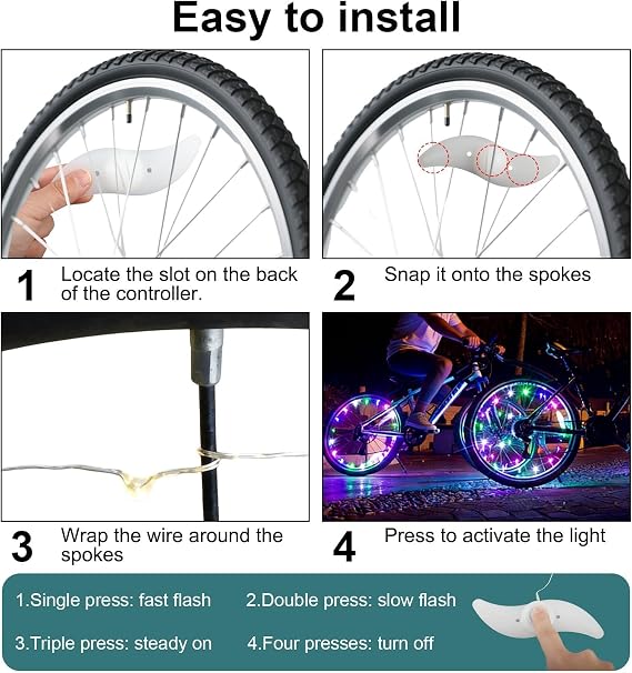 LED Bike Wheel Lights Colourful with 3 Flashing Modes for Night Cycling | Easy spoke mounting, compact wheel accessory, for bicycles, night rides, commuting, parties and outdoor family activities