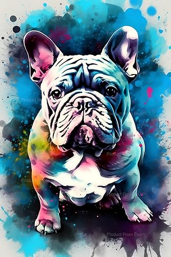 Kits de pintura de diamantes para adultos, colorido bulldog francés con pinturas, salpicaduras, arte de diamantes 5D, arte redondo de puntos de