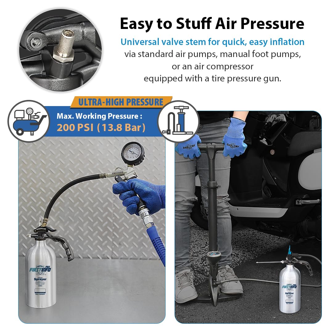 FIRSTINFO Pulverizador Recargable para Limpiador de Frenos 900 ml, Botella de Aluminio Sin Aerosol para Disolventes y Desengrasantes, Pulverizador Presurizado con Boquilla Niebla y Chorro Largo, A1663