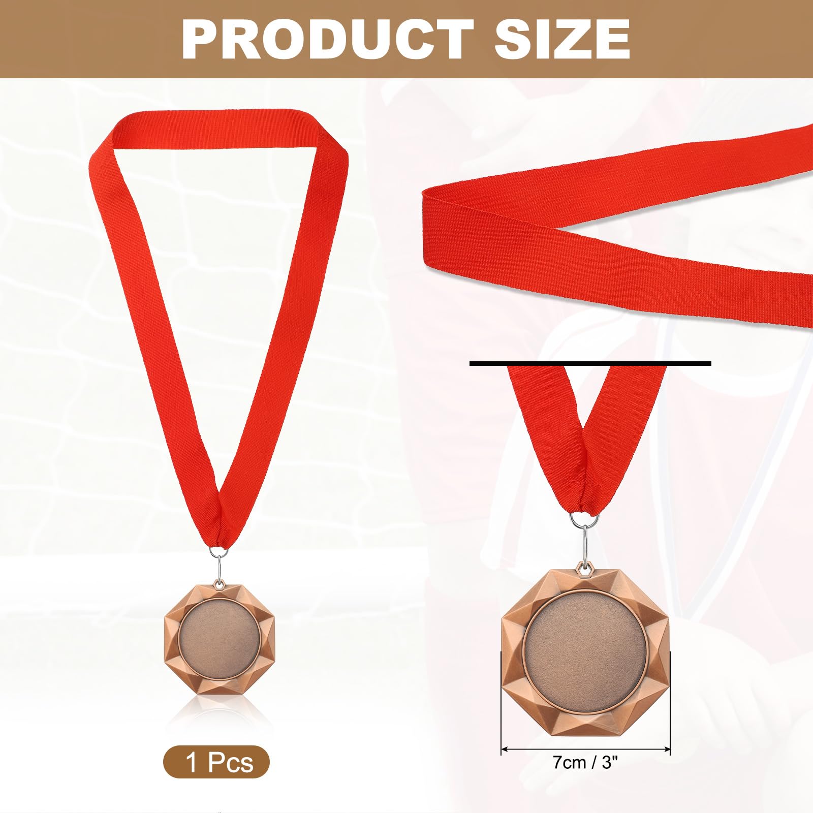 PATIKIL Medal nagrody, 3 nagrody medal zdobywca nagrody z czerwoną wstążką na szyję na zawody, gry sportowe, pisownia, pszczoły, 7 cm szerokości, brązowy