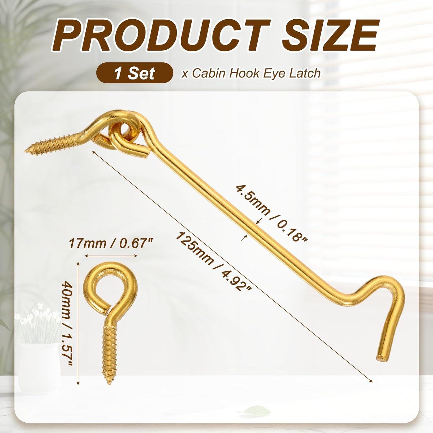 uxcell Swivel Cabin Hook and Eye Latch, 5" Solid Brass Door and Window Locks Eye Latch Hook with Mounting Screws for Wood Window Closet Cabinet, Brass