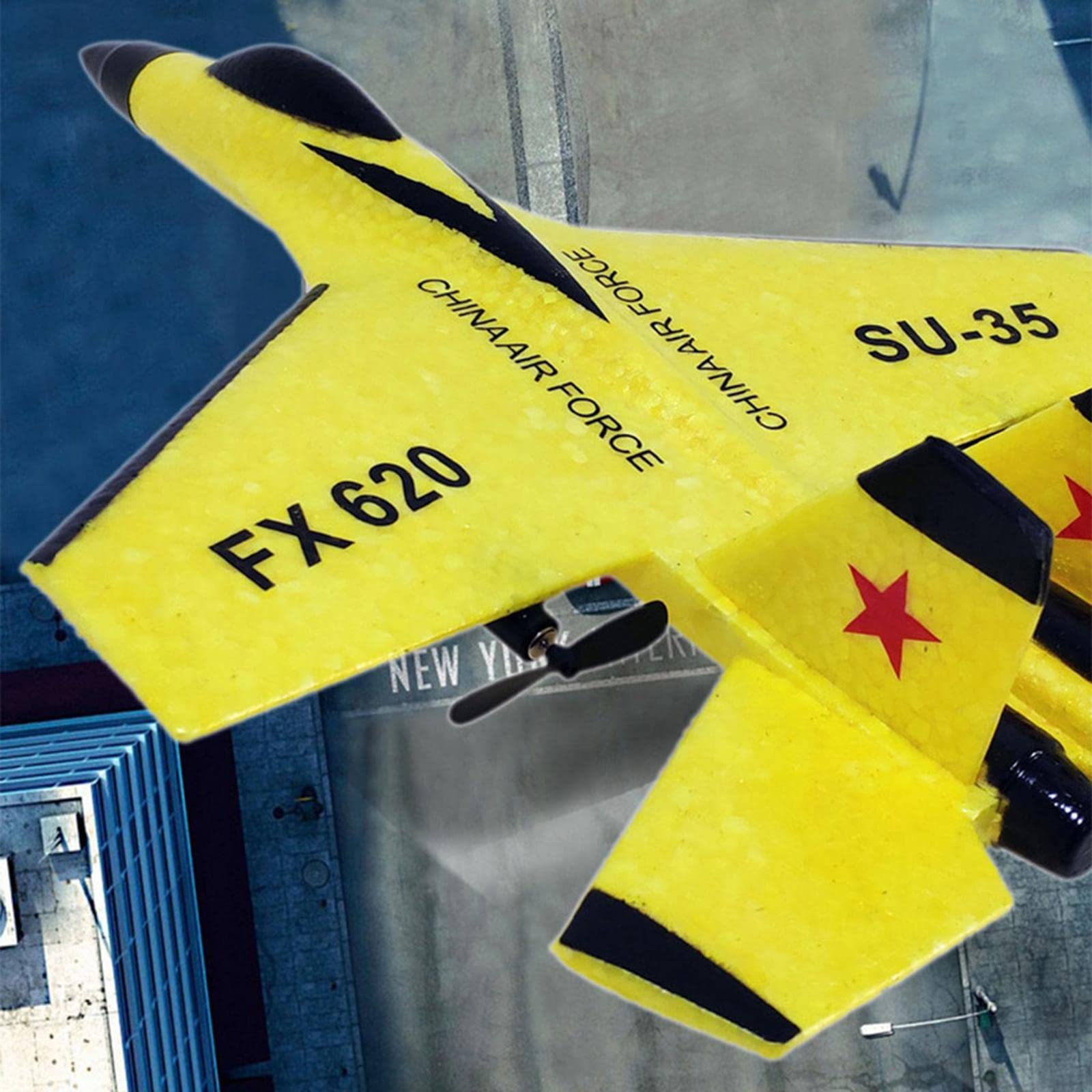 Avión RC de Espuma Modelo Planeador Avión Controlado por Radio Juguete de Fija y Mando a Distancia Material Flexible y Resistente a Caídas, Amarillo
