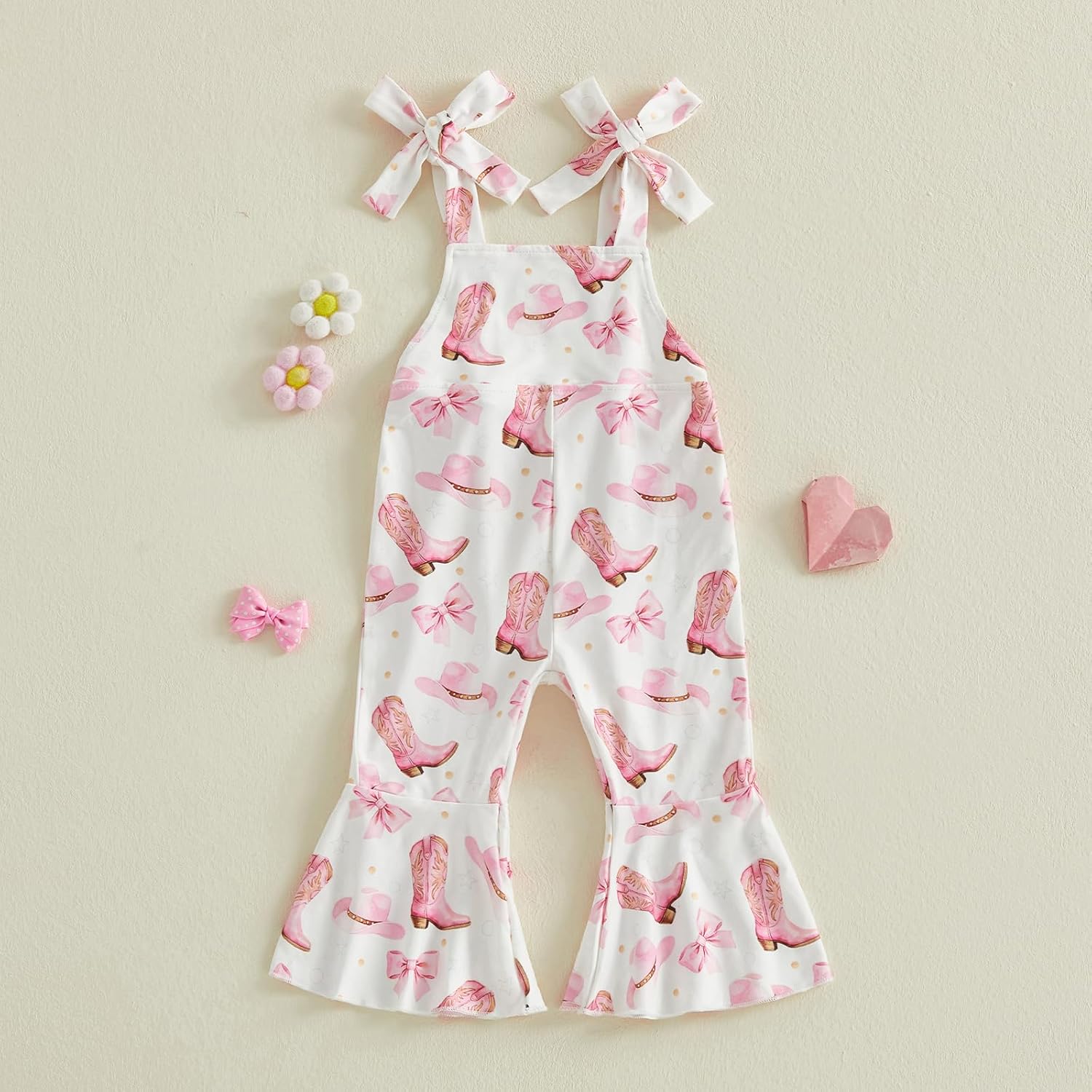 Cowgirl Outfits Toddler Girls Bell Bottom Romper Bee Overalls Floral Flare Pants Jumpsuit Western Baby Clothes