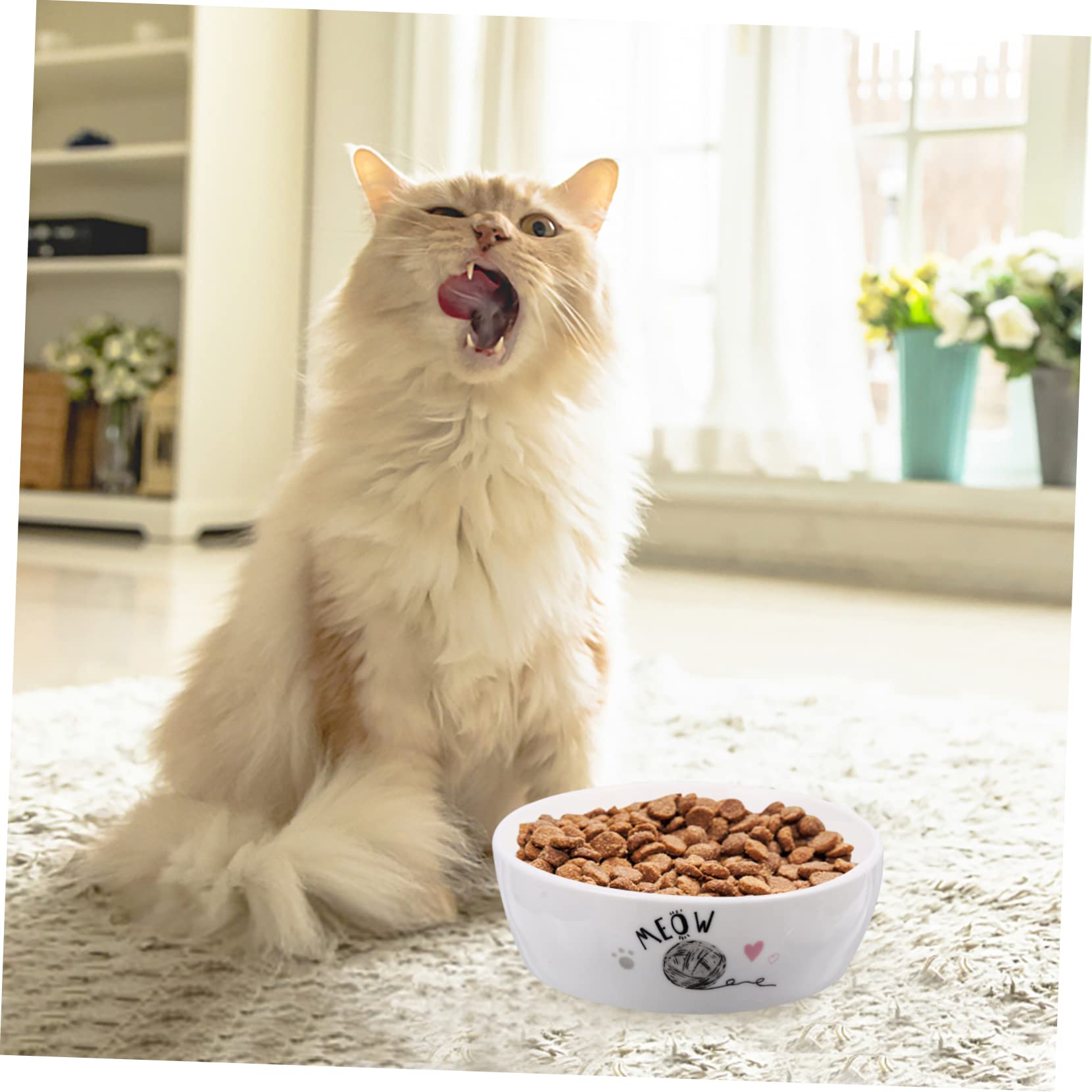 Comedero para Gatos de Cerámica con Diseño Adorable Cuenco Antideslizante para Alimentación y Agua Fácil de Limpiar para Gatitos y Mascotas Pequeñas