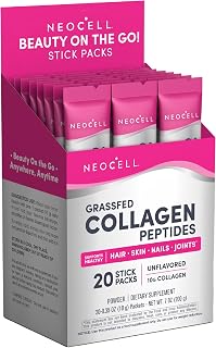 NeoCell Super Collagen Peptides, 10 g Collagen/Single-Serve Packet; Keto Certified, Gluten Free; for Healthy Skin, Hair, Nails and Joint Support;* Unflavored Powder, 20 Servs, 7 Oz.