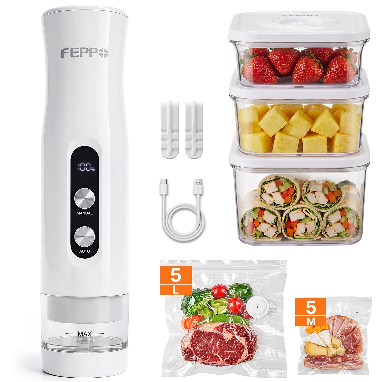 FEPPO Compact Vacuum Sealer with Containers and Bags