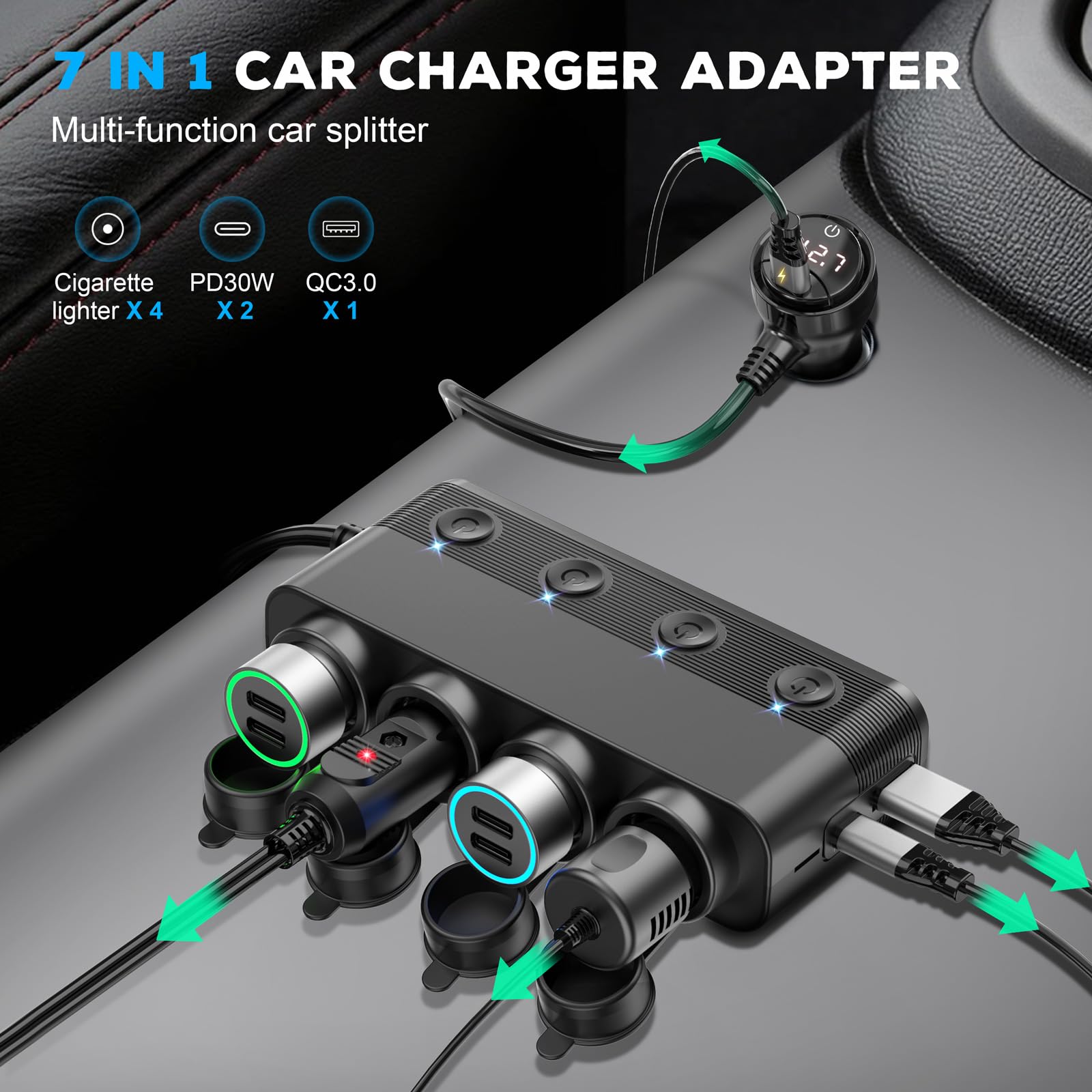 car cigarette lighter multiple adapter Amazon.com: Cigarette Lighter Splitter Car Charger, 300W 4 Socket Car Plug  in Outlet 12V Adapter with Dual PD 36W and QC3.0 USB C Multi Port &  Independent Switch & Dust Cover &