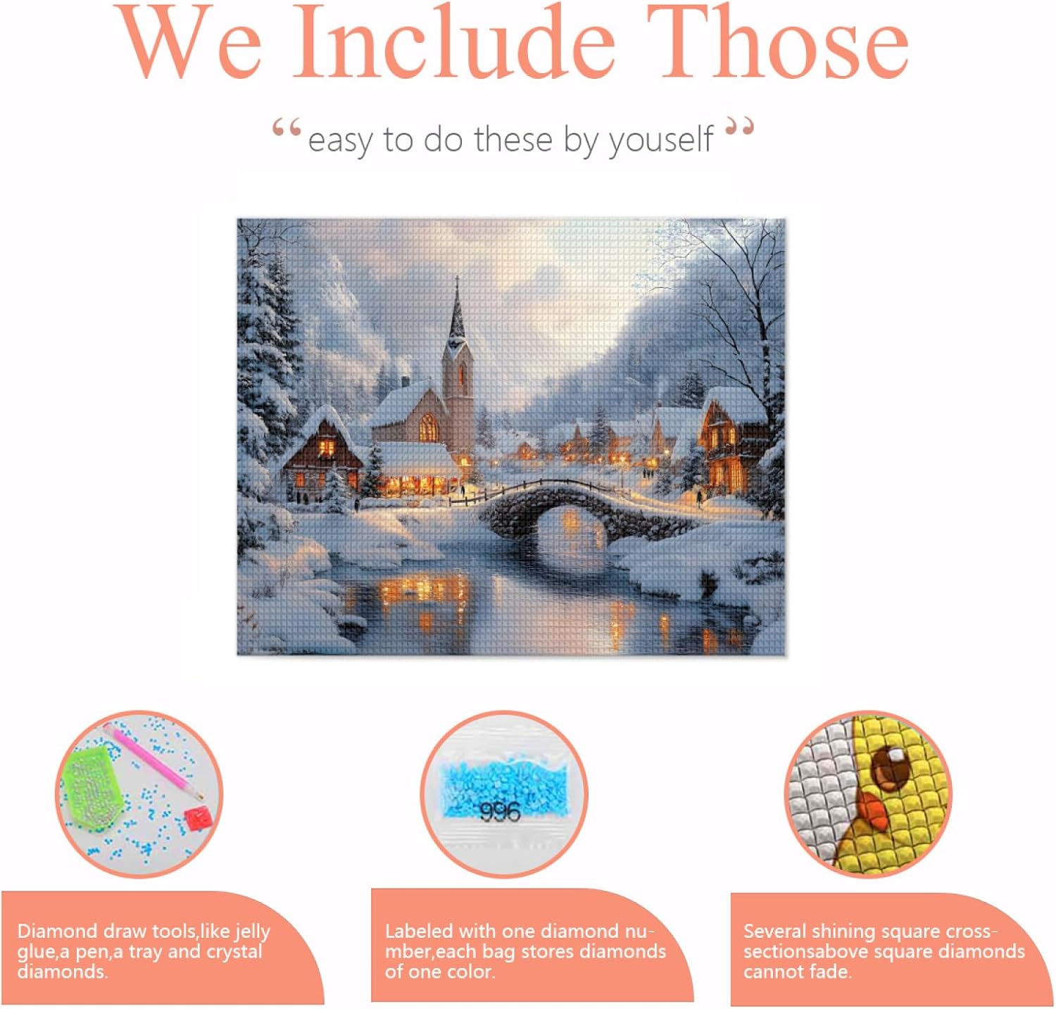 CVURMFH Beautiful Christmas Snow Scene Diamond Art Kits for Adults,DIY 5D Square Fall Diamond Painting Kits for Christmas,Winter Paint by Diamonds Art Gem Crystal Art Easy 16x20 Inch
