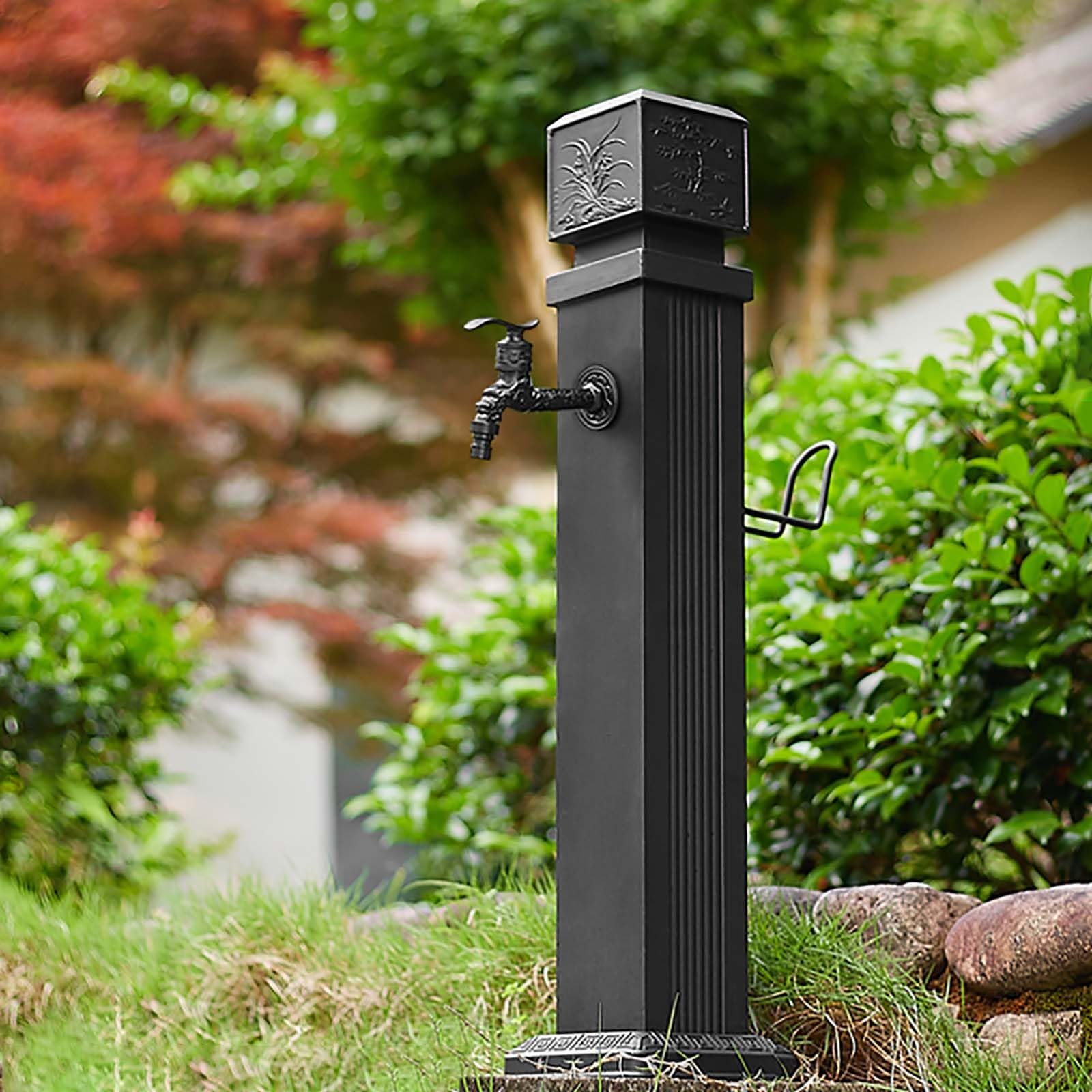 WOTZOV Freestanding Garden Water Column With Copper Faucet, Square Design & Hooks For Outdoor Irrigation, Hose Stand For Easy Washing & Garden Care，Style 6 W74CM/29.1IN
