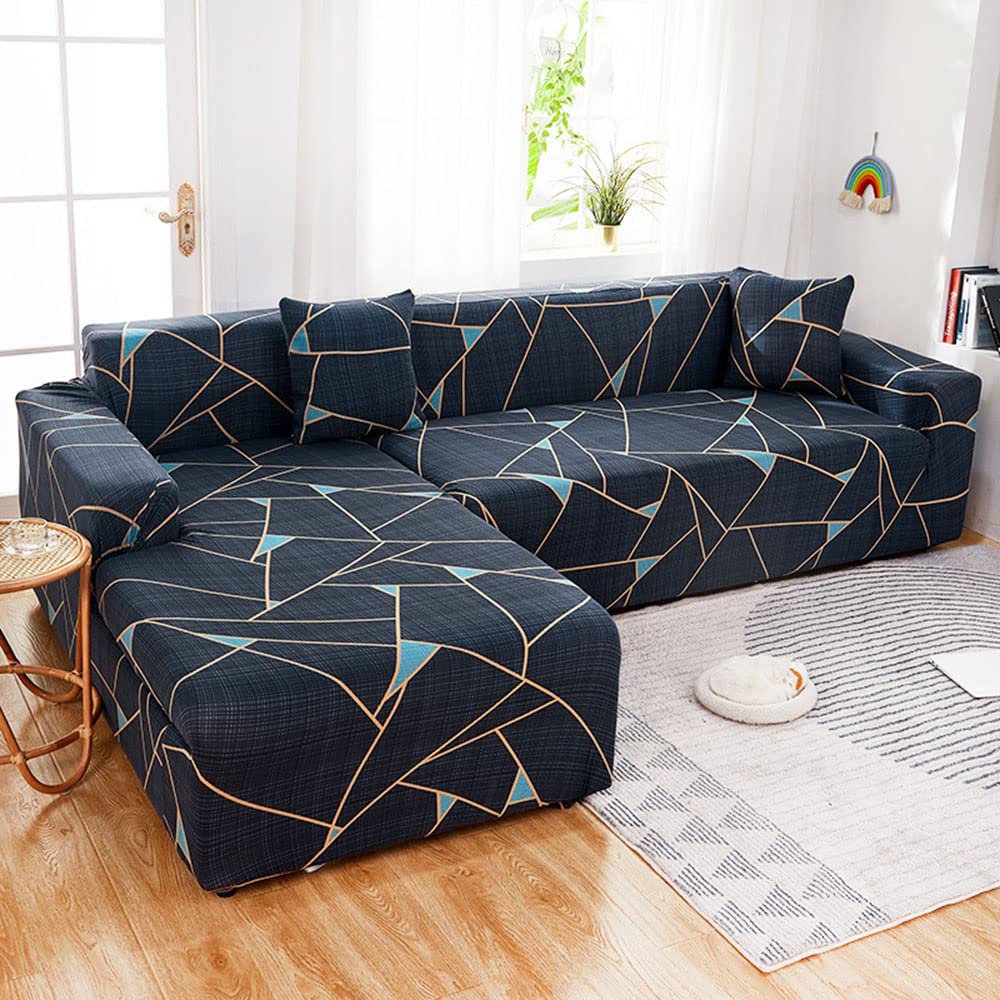 Housse de canapé d'angle extensible grand salon familial avec animaux et enfants