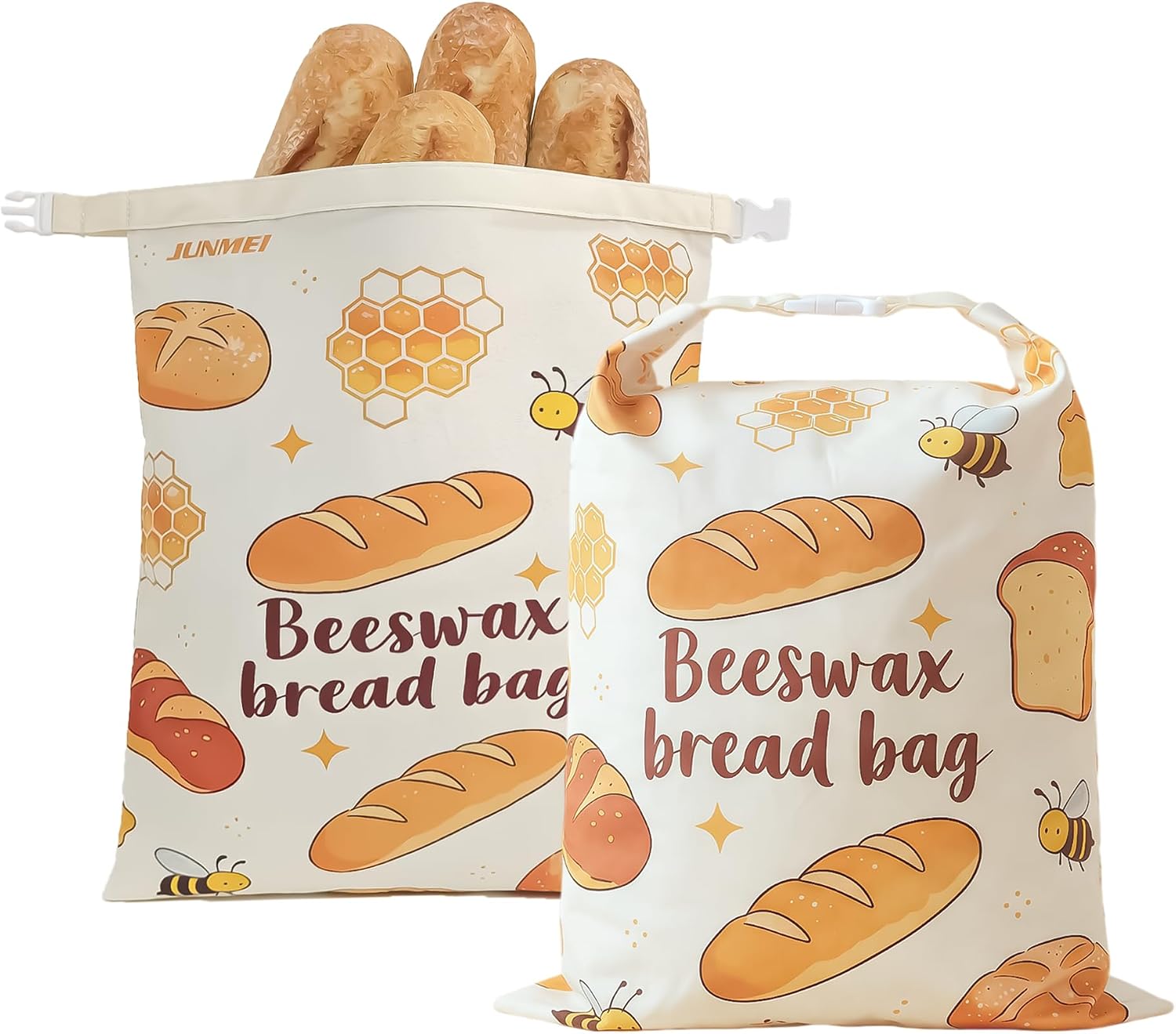 2 Pack Reusable Organic Beeswax Food Wraps, Honeycomb Organic Cotton Bread Storage Bags, Plastic Free Sourdough Bread Keeper, Freezer Safe 12.6x17 Inches, 2 Pack
