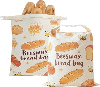 2 Pack Reusable Organic Beeswax Food Wraps, Honeycomb Organic Cotton Bread Storage Bags, Plastic Free Sourdough Bread Keeper, Freezer Safe 12.6x17 Inches, 2 Pack