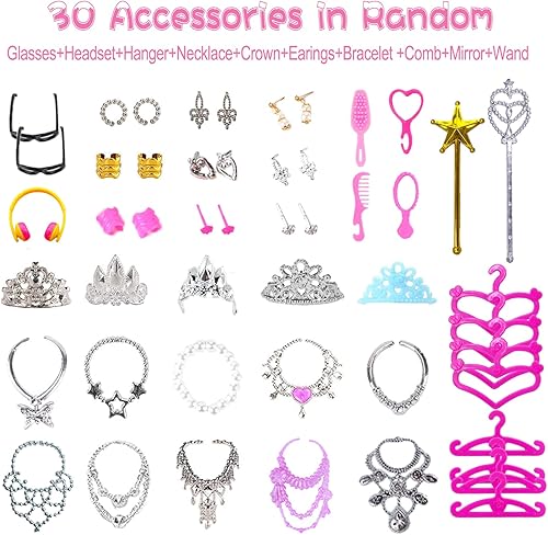 Miniatura 3 de 76 piezas de ropa y accesorios para muñecas 16 vestidos de fiesta 20 pares de zapatos 10 bolsos 30 accesorios de joyería trajes de moda collar
