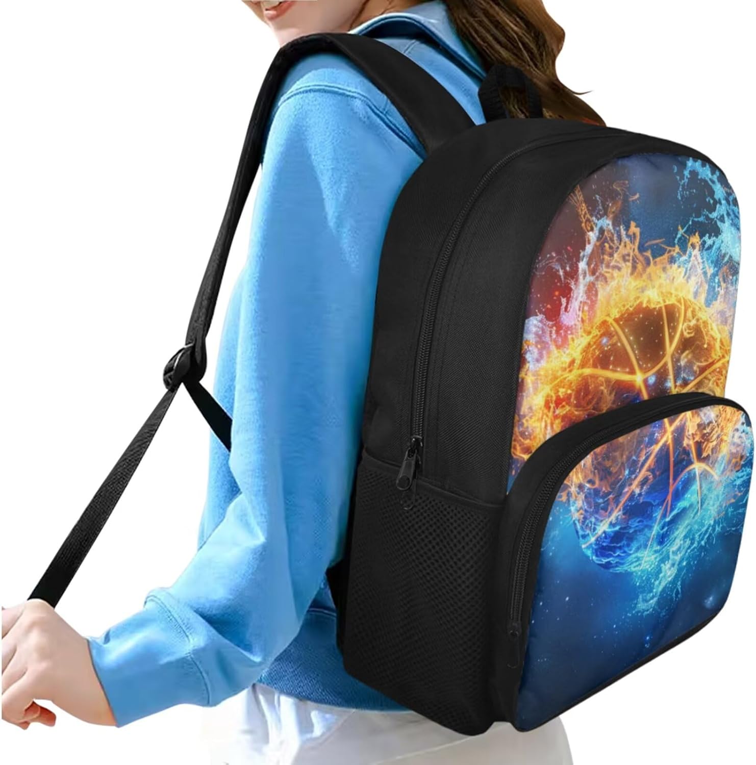 Basketball Backpack for Boys Kids Backpack with Lunch Box and Large Pencil Bag 3 Pcs Set 15" Sturdy Bookbag with Front Pocket for School Lightweight School Bag for Kindergarten Boy