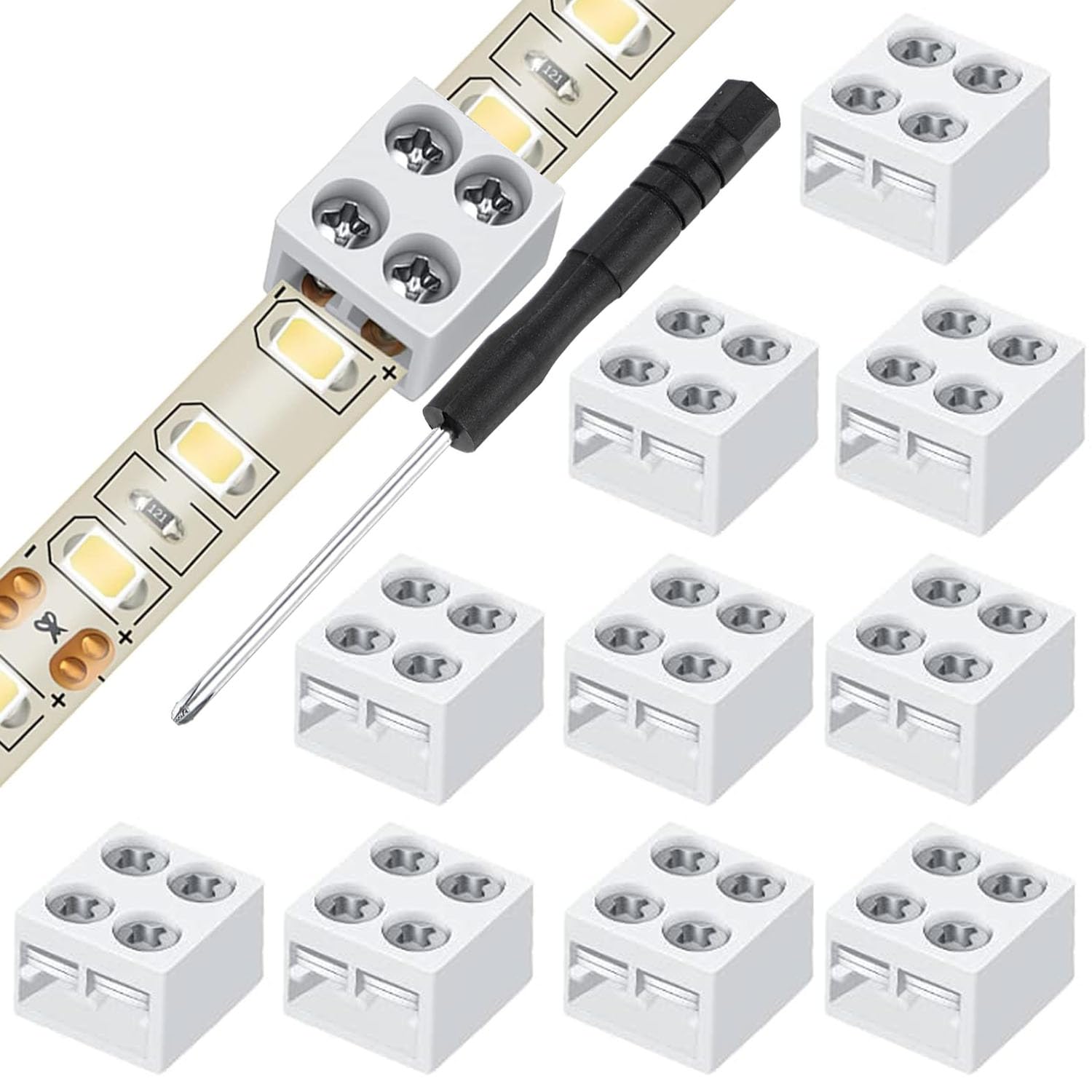 Kit Connettori LED RUNCCI-YUN A 6 Pin 12mm - 10 Pezzi + Cavo Prolunga 5m, Senza Saldatura, Per Strisce RGB 5V/12V/24V - 3