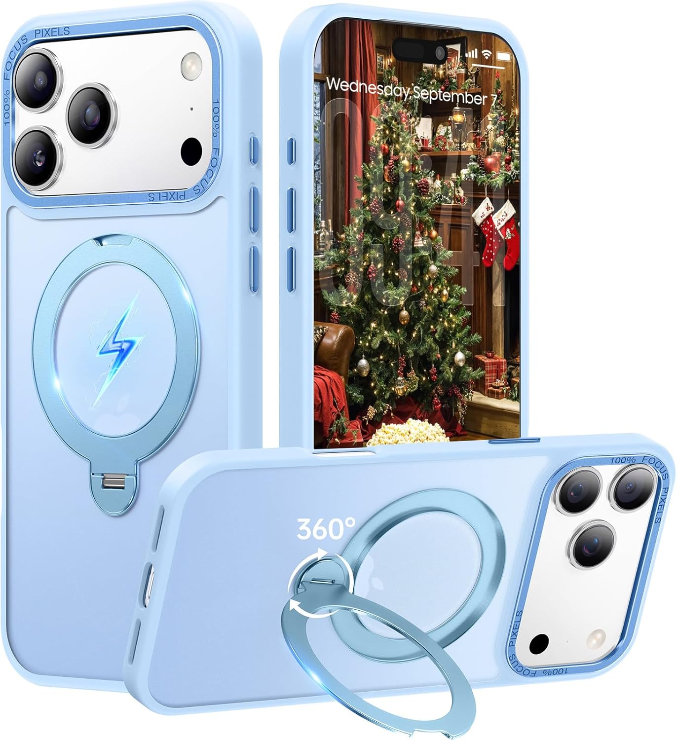 360° Spin Magnetic Stand for iPhone 17 Pro Case, Fit for MagSafe, Mil-STD Protective Case for iPhone 17 Pro Phone Case with Kickstand Rotatable 6.3 inch, Sky Blue