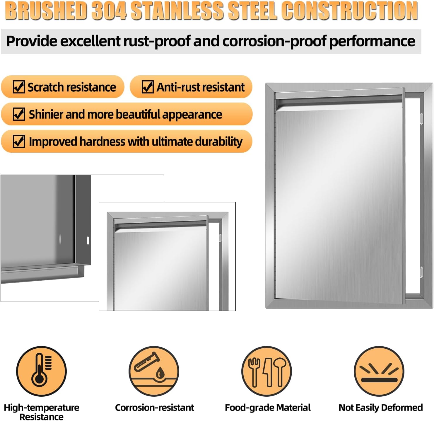 Outdoor Kitchen Doors 18W x 24H Inch Horizontal Handle Left Open Single BBQ Access Door, 304 Stainless Steel for Outdoor Kitchen Cabinet Grill Station or BBQ Island