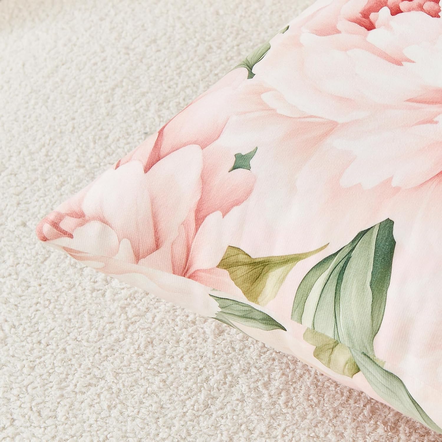 Pink Floral Throw Pillow Covers 22x22 Set of 2, Decorative Peony Flower Cushion Cases, Soft Plush Pillow Covers for Farmhouse Sofa Couch Bed Home Decor