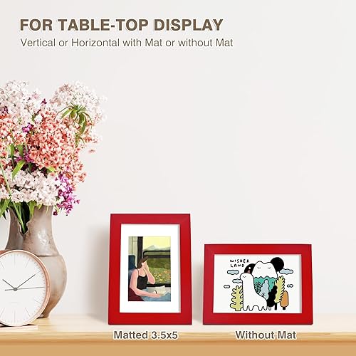Vista 115 de KINLINK Marco de fotos A4 natural, de madera maciza con plexiglás acrílico para fotos A5 con paspartú o A4 sin paspartú, marco de fotos para mesa