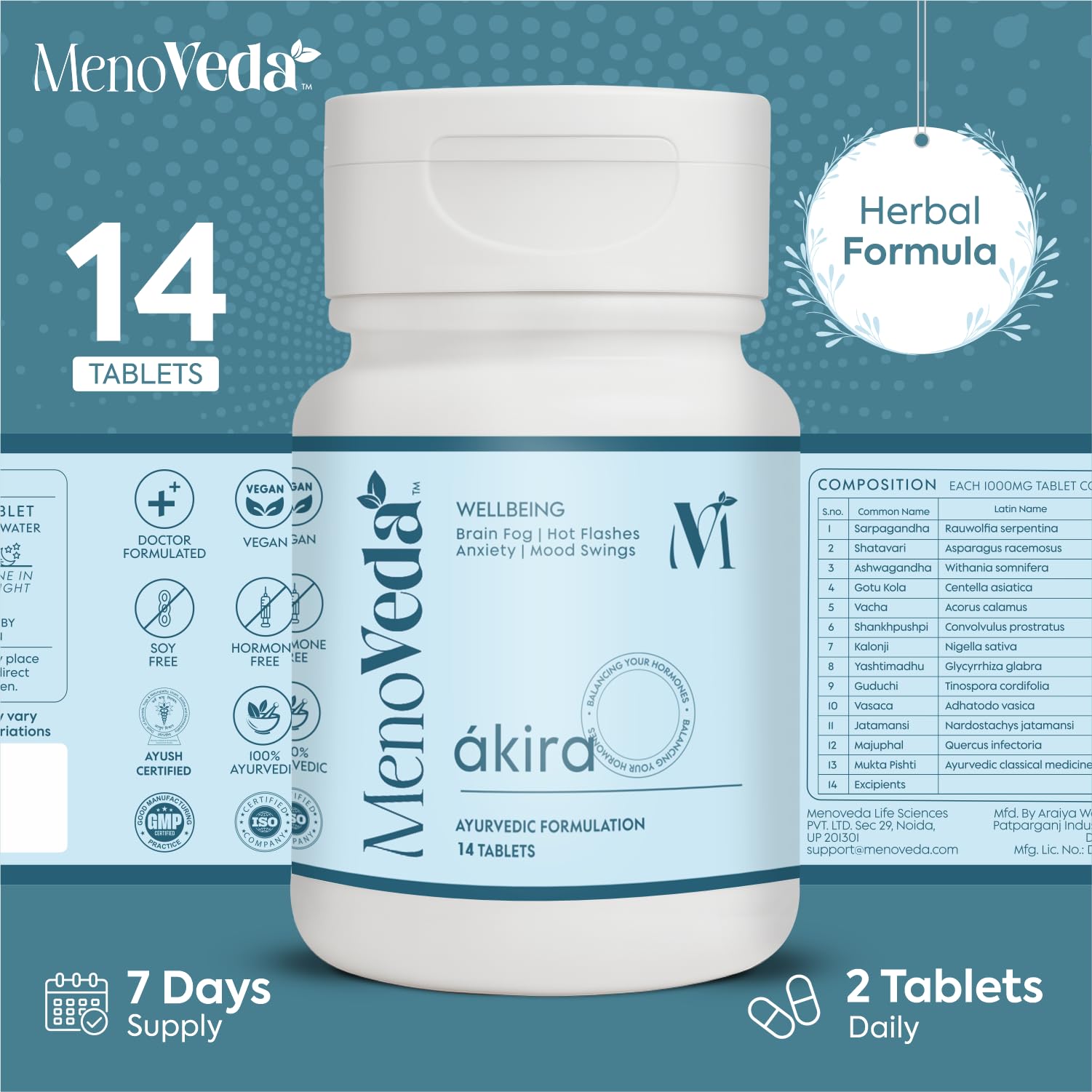Menoveda Akira Nearing Menopause Supplements For Women | Manage Hot Flashes | Stress | Night Sweats | Fatigue | Ayurvedic Tablets for Women - 14Tab 2