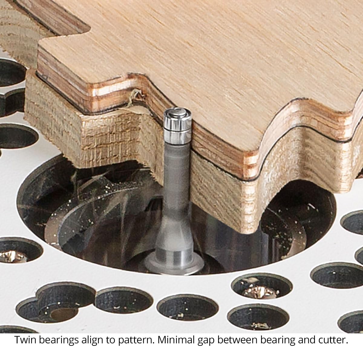 Micro-Bearing Flush Trim Router Bit, 1/4" SH, 1/2" CL, 3/16" CD, 2-Flute, Carbide-Tipped Mini 3/16" Twin Top Bearings for Small Radius Trim and Pattern Routing, USA Made - US221805FT