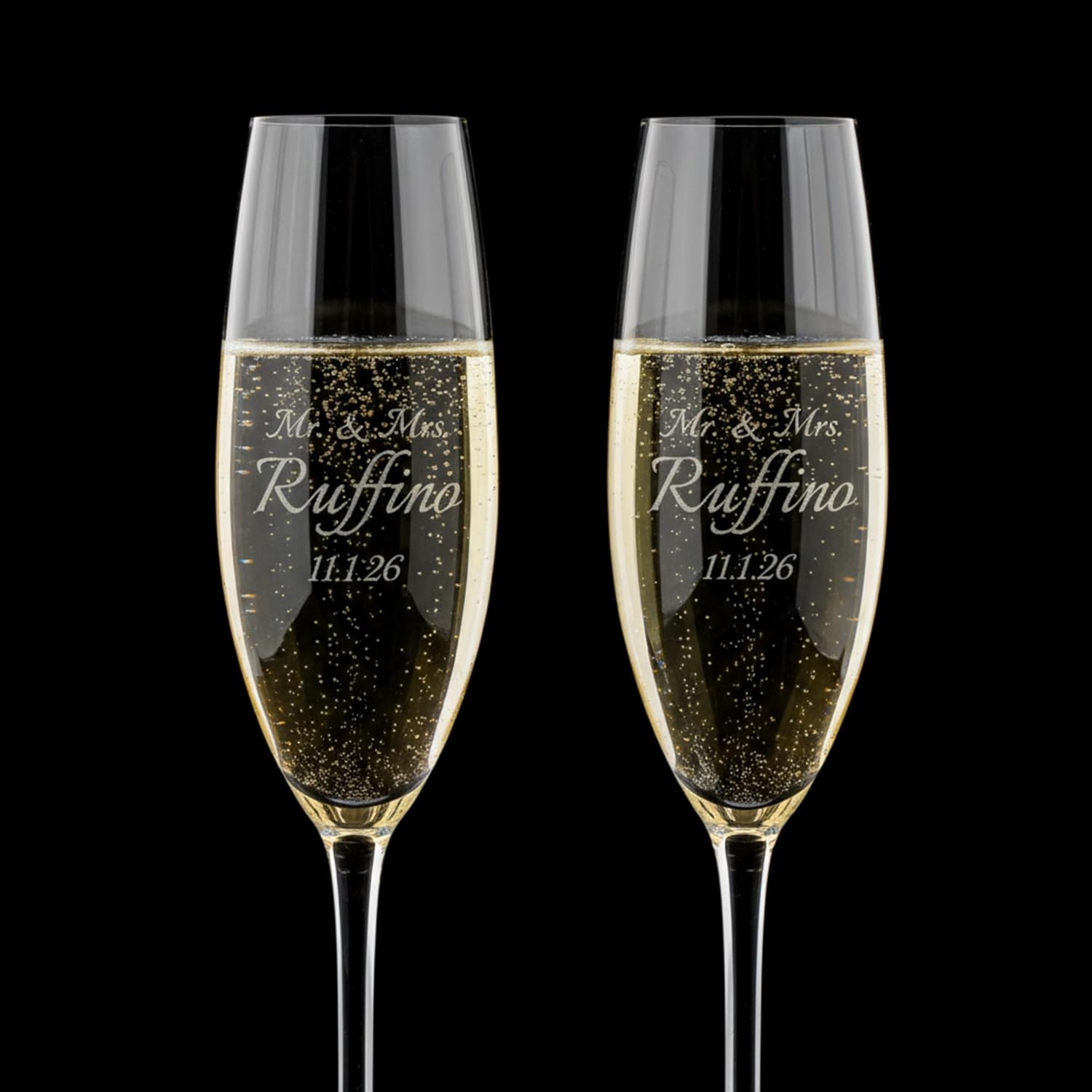 Waterford Personalized Elegance Classic Wedding Champagne Flutes, Set of 2 Custom Engraved 8oz Crystal Champagne Glasses for Bride and Groom