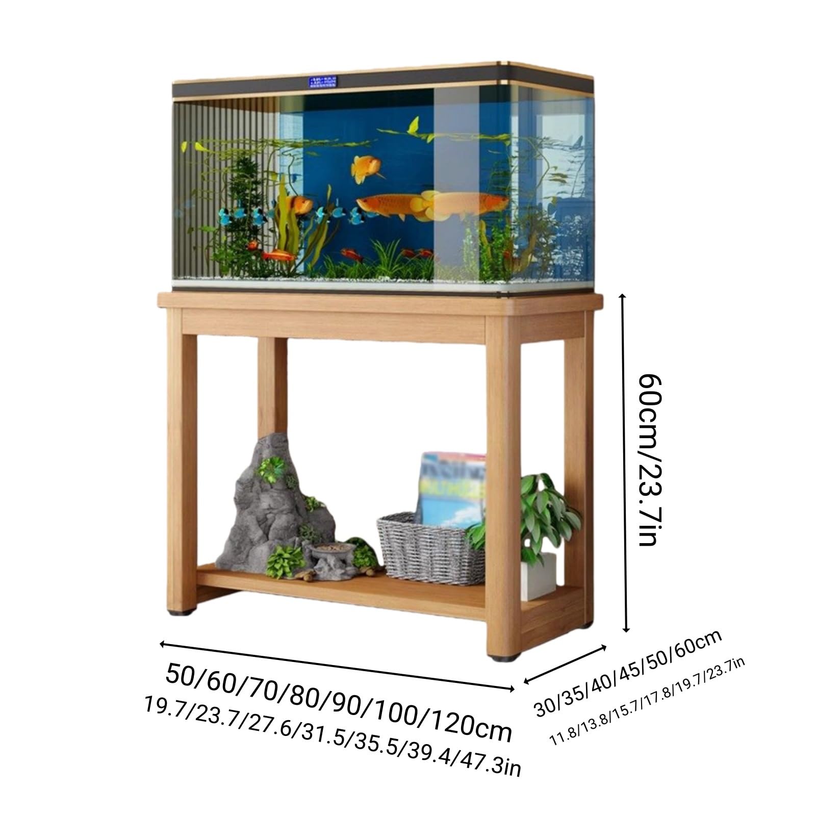 Soporte para Acuario de Madera Maciza de Doble Capa con Base de Doble Capa, Esquinas Redondeadas, Seguro y Estable, lo Que lo Convierte en una opción Ideal para la Sala de Estar (SLE B, 23,6