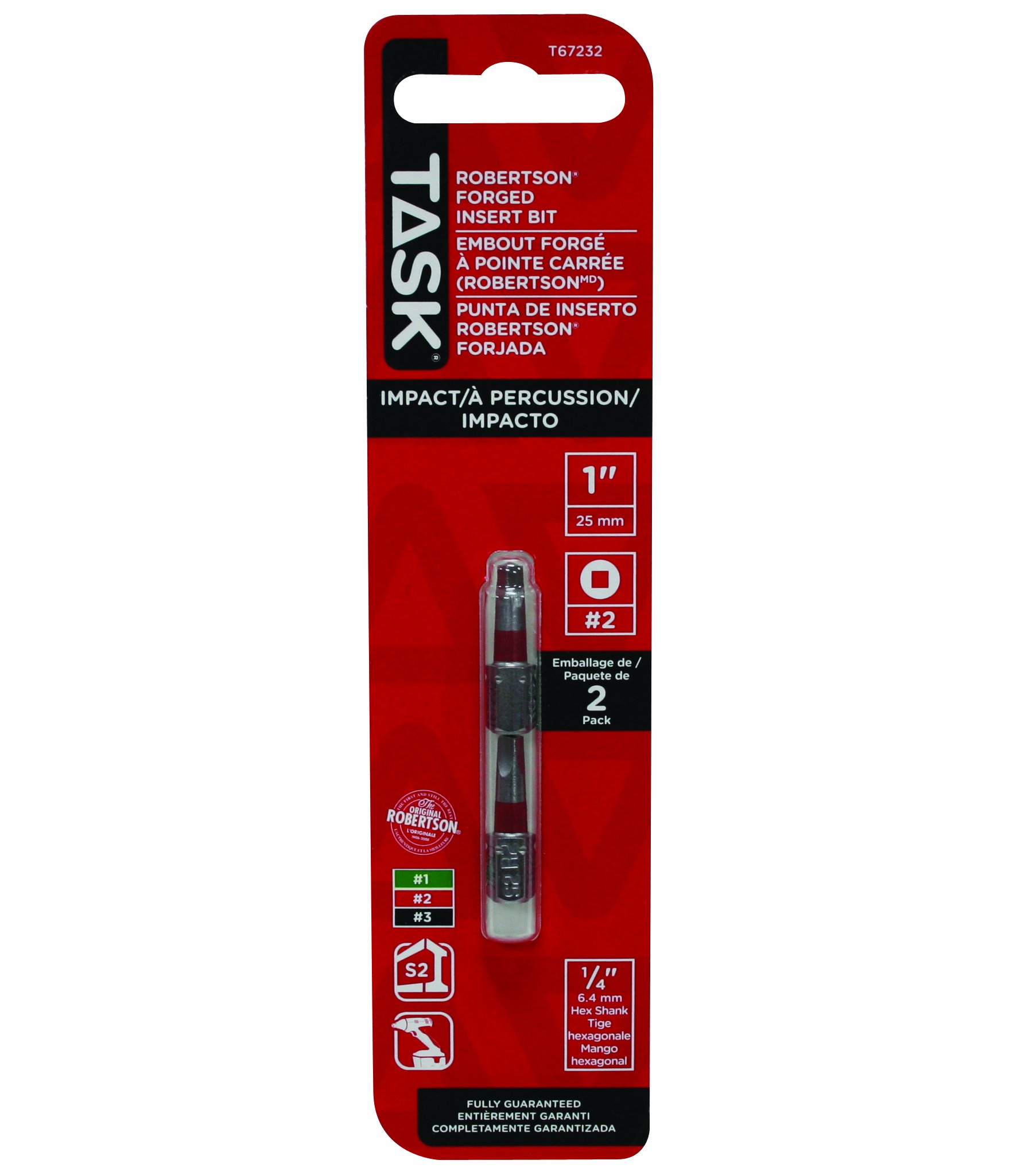 Task T67232 1-Inch Impact Robertson Bits, 2-Pack