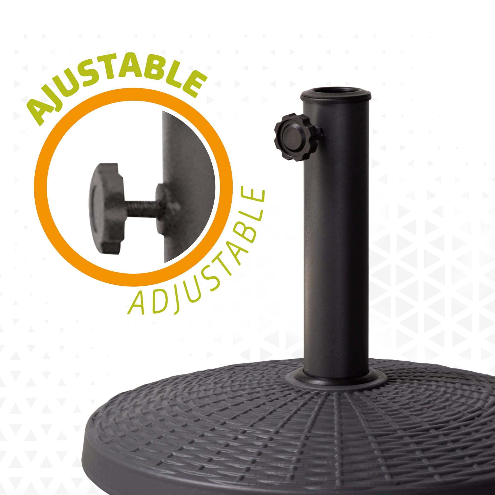 AKTIVE Pied de Parasol Rond, Parasol d'Extérieur 44,5 X 33 cm, Polyrésine Noire, Tube Acier Ø 38-48 mm, Pieds de Parasol, Jardin, Terrasse, Résistant, Réglable, Durable (53902)