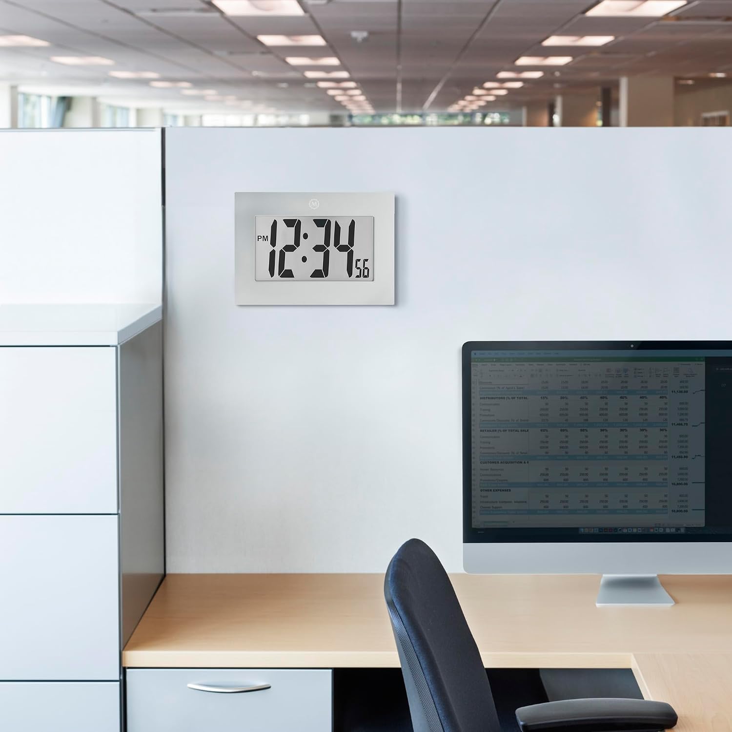 Marathon Digital Wall Clock mounted on an office wall