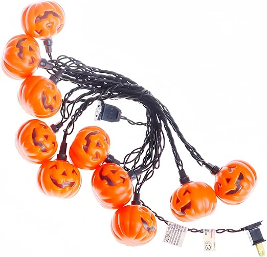 LUCKY SHINE Ghost Faced Pumpkin with 10 ED Lights, 9 FT Black Wire Decorative Lighting String, for Indoor and Outdoor Use.