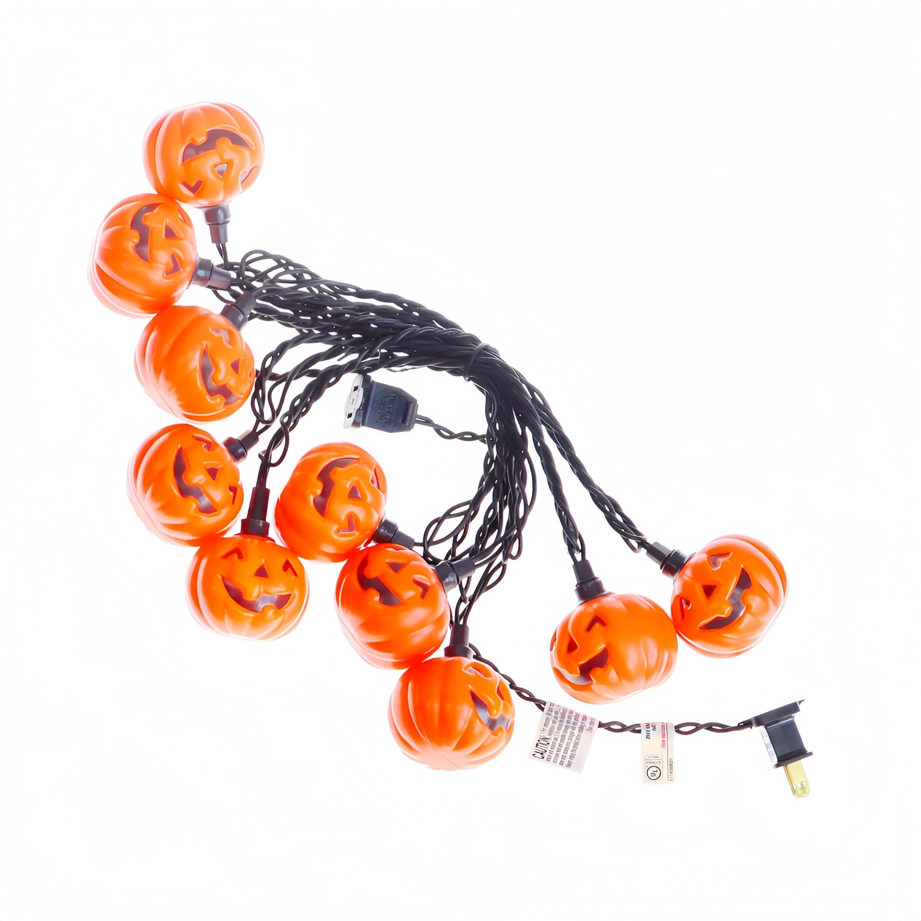 LUCKY SHINE Ghost Faced Pumpkin with 10 ED Lights, 9 FT Black Wire Decorative Lighting String, for Indoor and Outdoor Use.