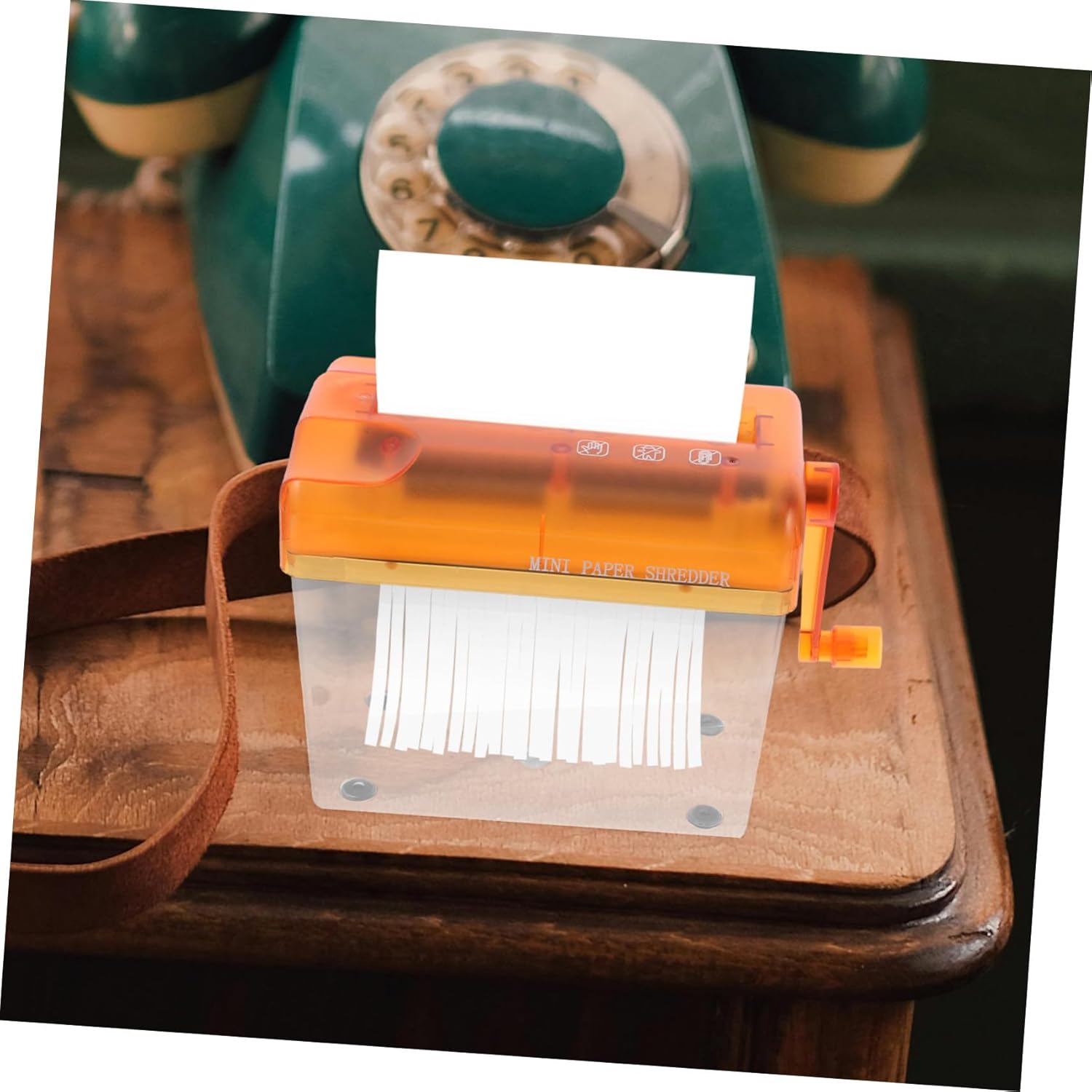 Portable Mini Manual Paper Shredder Handheld Document Cutter with Transparent Design and Built Storage Box for Home Office Use